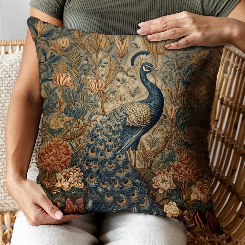 RBAFAO William Morris Inspired Abstract Vintage Floral Design Throw Pillow Covers Home Decor Art Pillowcase Cushion Cover for Bed Sofa Living Room, Car Indoor and Outdoor (Peacock, 18x18inches) - Image 5